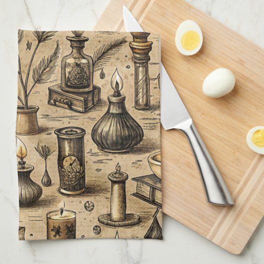 Hekserij Boeken & Kaarsenpatroon Theedoek (Quarter Fold)