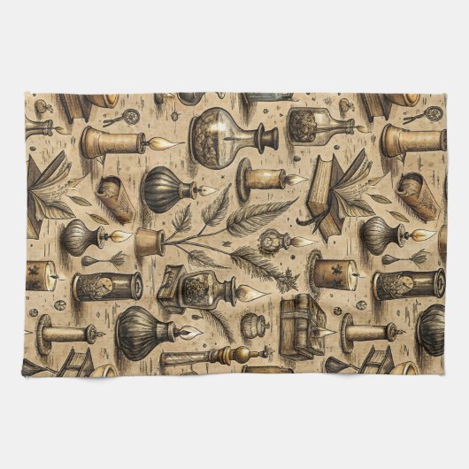 Hekserij Boeken & Kaarsenpatroon Theedoek (Horizontaal)