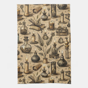  Hekserij Boeken & Kaarsenpatroon Theedoek