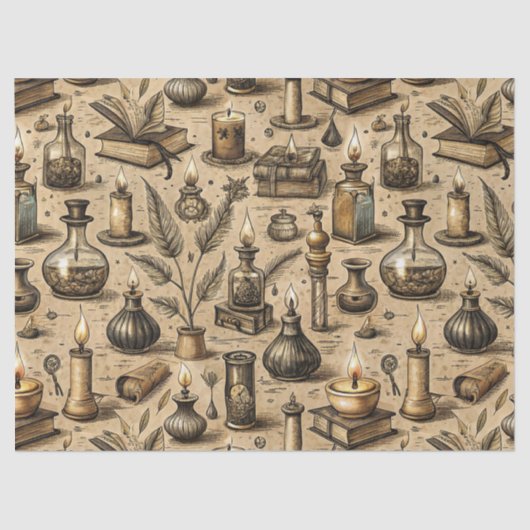  Hekserij Boeken & Kaarsenpatroon Tissuepapier (Voorkant)