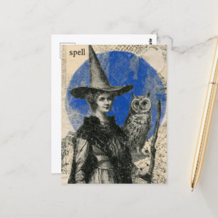 Hekserij en Uil Spreuk Collage in Vintage Stijl Briefkaart