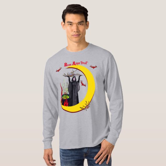 Hekserij Fun Grijs Halloween T-Shirt (Voorkant volledig)