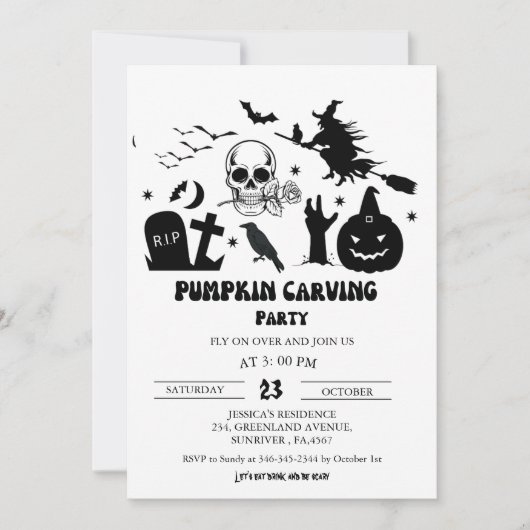 Hekserij Halloween Pompoensnijden Feest Kaart (Voorkant)