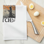 Hekserij Halloween Vintage Vector Ontwerp_1 Theedoek (Quarter Fold)