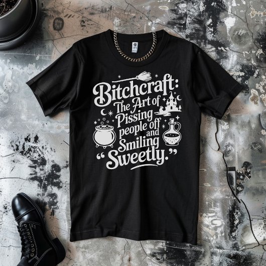 Hekserij Halloween Wit op Zwart T-shirt