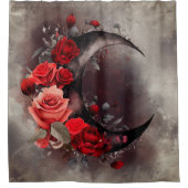 hekserij | Halve maan met gotische rode rozen Douchegordijn (Voorkant)