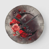 hekserij | Halve maan met gotische rode rozen Ronde Klok (Voorkant)