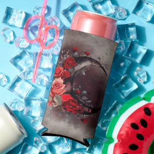 hekserij Halve maan met gotische rode rozen Seltzer Blikjeskoeler