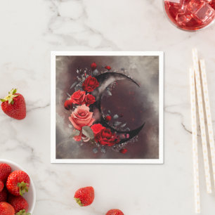 hekserij   Halve maan met gotische rode rozen Servet