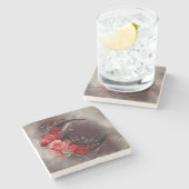 hekserij | Halve maan met gotische rode rozen Stenen Onderzetter (Zijkant)