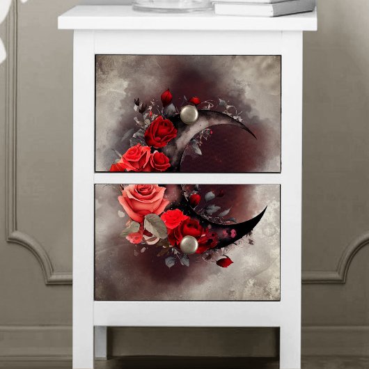 hekserij | Halve maan met gotische rode rozen Tissuepapier