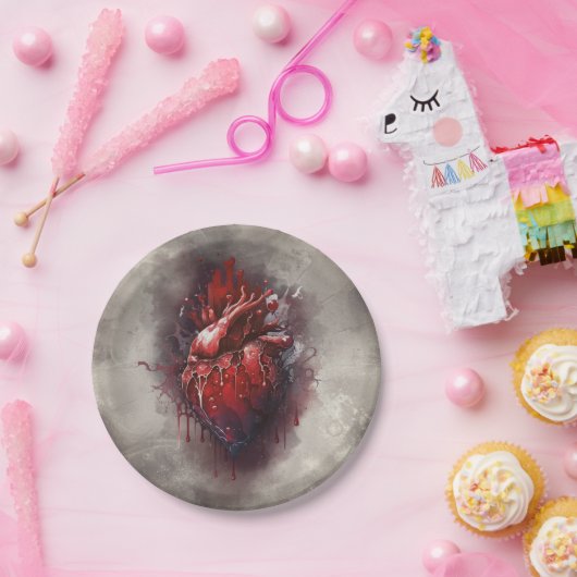 hekserij | Hart met rode en gouden bloedingsdruppe Papieren Bordje (Feest)