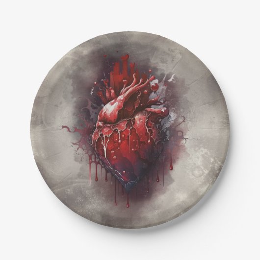 hekserij | Hart met rode en gouden bloedingsdruppe Papieren Bordje (Voorkant)