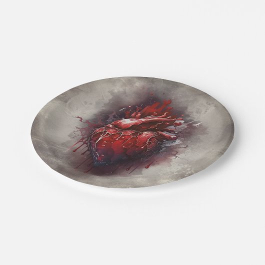 hekserij | Hart met rode en gouden bloedingsdruppe Papieren Bordje (Gekanteld)