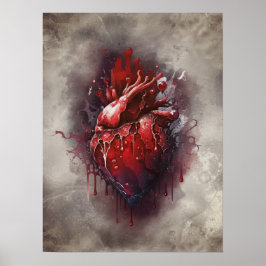 hekserij | Hart met rode en gouden bloedingsdruppe Poster