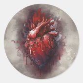 hekserij | Hart met rode en gouden bloedingsdruppe Ronde Sticker (Voorkant)