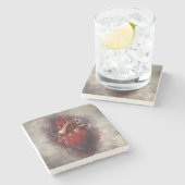 hekserij | Hart met rode en gouden bloedingsdruppe Stenen Onderzetter (Zijkant)