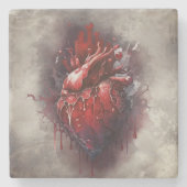 hekserij | Hart met rode en gouden bloedingsdruppe Stenen Onderzetter (Voorkant)