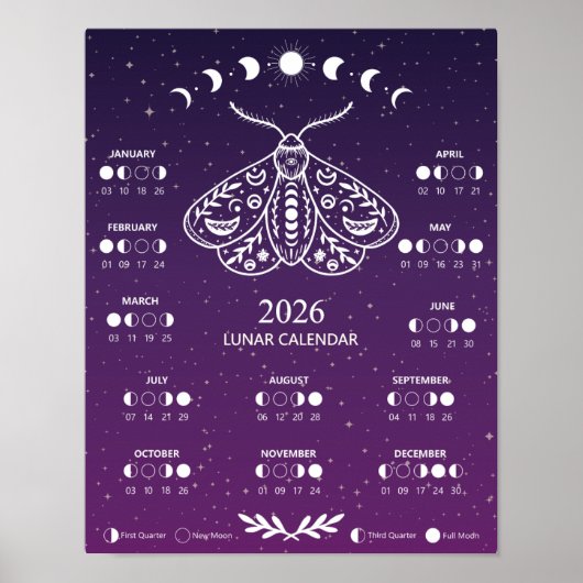 Hekserij Motief Hemelse Maan Kalender Poster (Voorkant)