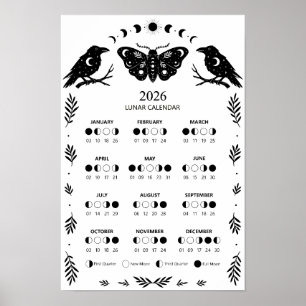 Hekserij Motief Kraai Hemel Maankalender Poster