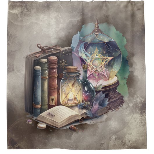hekserij | Pastel Spellbook Tomes en Crystal Ball Douchegordijn (Voorkant)