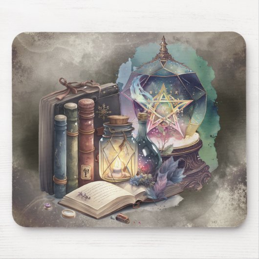 hekserij | Pastel Spellbook Tomes en Crystal Ball Muismat (Voorkant)