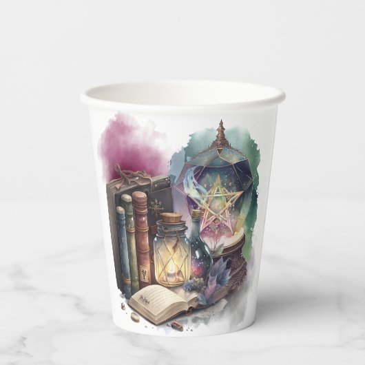 hekserij | Pastel Spellbook Tomes en Crystal Ball Papieren Bekers (Achterkant)