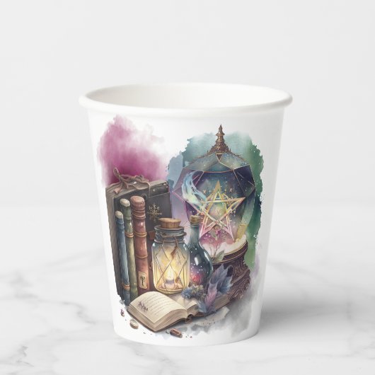 hekserij | Pastel Spellbook Tomes en Crystal Ball Papieren Bekers (Voorkant)