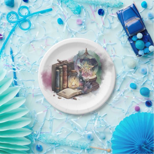 hekserij | Pastel Spellbook Tomes en Crystal Ball Papieren Bordje (Feest)