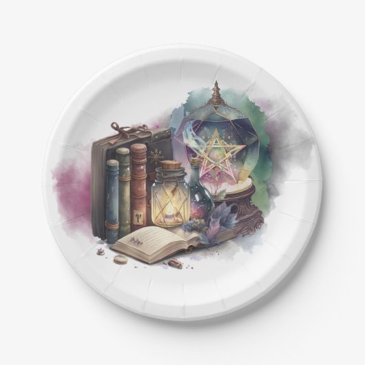 hekserij | Pastel Spellbook Tomes en Crystal Ball Papieren Bordje (Voorkant)