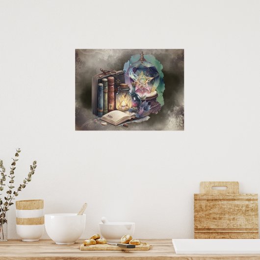 hekserij | Pastel Spellbook Tomes en Crystal Ball Poster (Keuken)