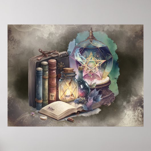 hekserij | Pastel Spellbook Tomes en Crystal Ball Poster (Voorkant)
