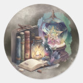 hekserij | Pastel Spellbook Tomes en Crystal Ball Ronde Sticker (Voorkant)