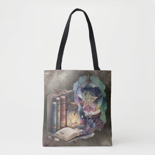 hekserij | Pastel Spellbook Tomes en Crystal Ball Tote Bag (Voorkant)
