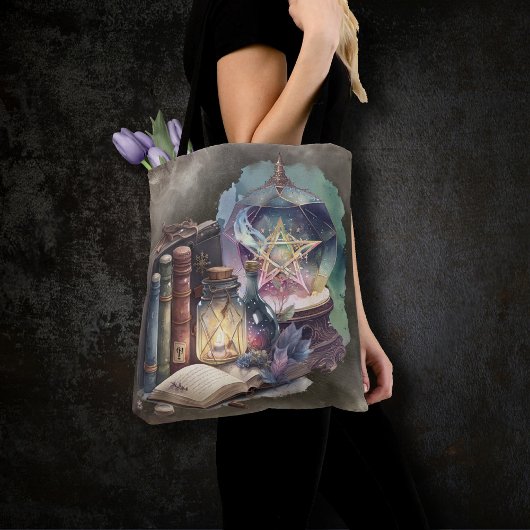 hekserij | Pastel Spellbook Tomes en Crystal Ball Tote Bag