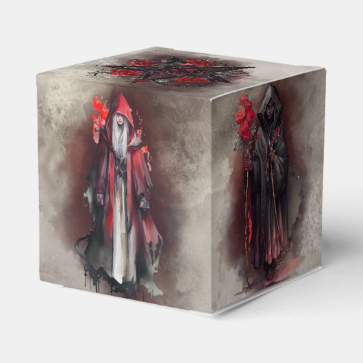 hekserij | Rode heks met donkere gotische schaduwe Bedankdoosjes (Achterkant)