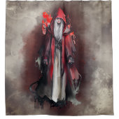 hekserij | Rode heks met donkere gotische schaduwe Douchegordijn (Voorkant)