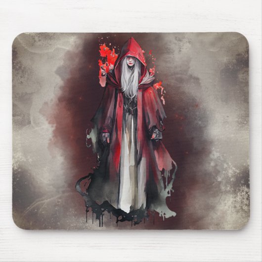 hekserij | Rode heks met donkere gotische schaduwe Muismat (Voorkant)