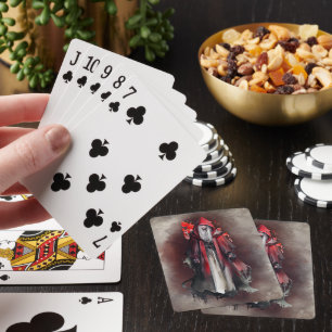 hekserij   Rode heks met donkere gotische schaduwe Pokerkaarten