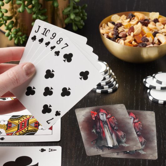 hekserij | Rode heks met donkere gotische schaduwe Pokerkaarten (Insitu)