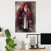 hekserij | Rode heks met donkere gotische schaduwe Poster (Thuiskantoor)