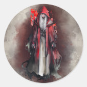 hekserij | Rode heks met donkere gotische schaduwe Ronde Sticker (Voorkant)