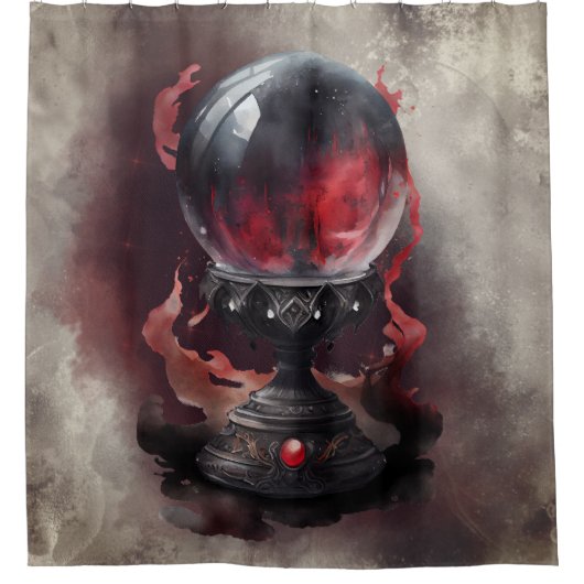 hekserij | Smoky Red Jeweled Magical Crystal Ball Douchegordijn (Voorkant)