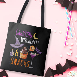 Hekserij & Snacks Grappige Halloween Canvas tas