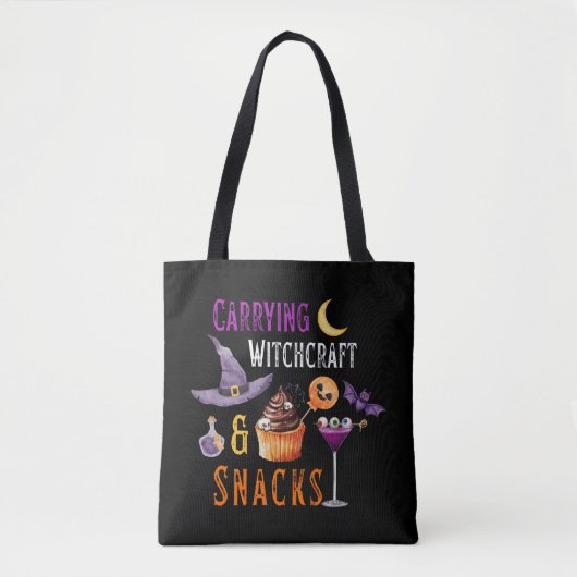 Hekserij & Snacks Grappige Halloween Canvas tas (Voorkant)