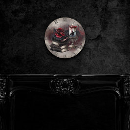 hekserij | Spellbook Tomes en Skull Candle Ronde Klok