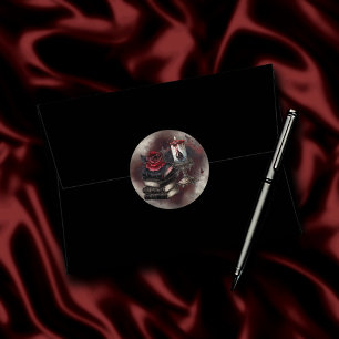 hekserij   Spellbook Tomes en Skull Candle Ronde Sticker