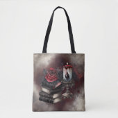 hekserij | Spellbook Tomes en Skull Candle Tote Bag (Voorkant)