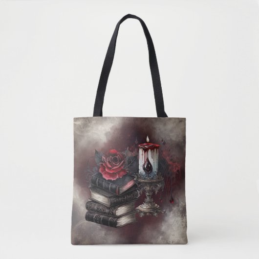 hekserij | Spellbook Tomes en Skull Candle Tote Bag (Voorkant)