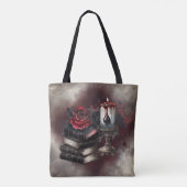 hekserij | Spellbook Tomes en Skull Candle Tote Bag (Achterkant)